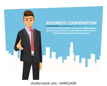 Businessmen shaking hands and Building urban Background ,Vector illustration cartoon character.