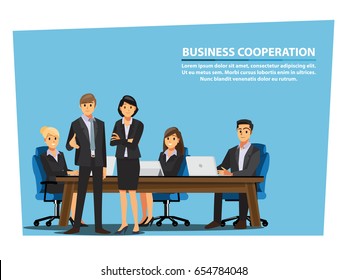 Businessmen shaking hands and Building urban Background ,Vector illustration cartoon character.