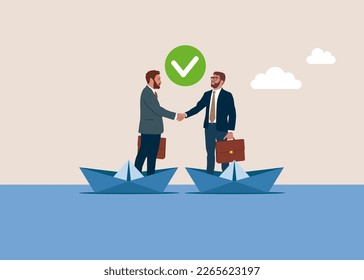 Businessmen shaking hands. Business negotiations and business agreements, merger. Collaboration concept. Agree on benefits. Modern vector illustration in flat style