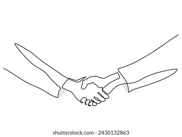 Businessmen shaking hands. Continuous one line art drawing. Vector illustration agreements and acquisition concept.