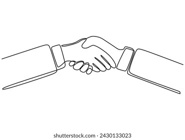 Businessmen shaking hands. Continuous one line art drawing. Vector illustration agreements and acquisition concept.