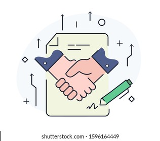 Businessmen shaking hands. Cooperation interaction. illustration Eps 10 file. Success Cooperation. Line icon illustration