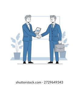 Businessmen Shaking Hands with Data Presentation on Tablet