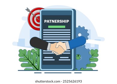 Businessmen shaking hands during transactions and deals, Business partnership, Agreement, Organization partnership, Partner agreement. Business partnership flat illustration vector template, Agreement