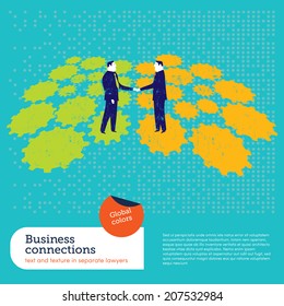 Businessmen shaking hands on a gear background.
Vector illustration Eps10 file. Global colors. Text and Texture in separate layers. 