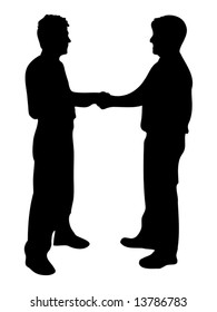 Businessmen Shaking Hands Silhouette Isolated Over A White Background