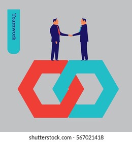 Businessmen shaking hands teamwork. Vector illustration Eps10 file. Global colors. Text and Texture in separate layers.