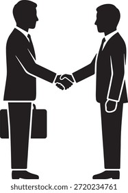 Empresários apertando as mãos ícone do vetor. Parceiros corporativos que fazem um acordo, acordo ou contrato. Pictograma da silhueta do aperto de mão.