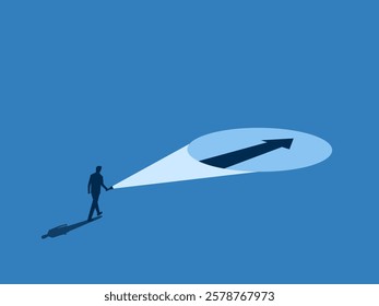 Businessmen shine a light to the arrow pointing the way forward