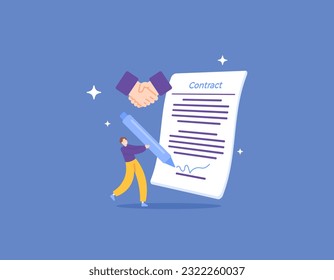 Businessmen sign a cooperation and business contract. An employee or worker signs an employment contract. agreements, accords, and approvals. illustration concept design. vector elements