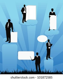 businessmen silhouettes background with banner