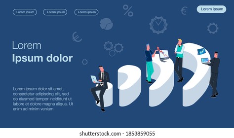 A lot of businessmen sit on the Wifi badge and go about their business. Vector illustration showing the progress of the Internet and wireless communication