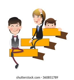 businessmen sitting on labels