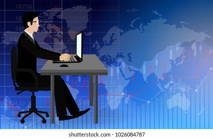 Businessmen sitting on the table help to brainstorm modern ideas foreign and global financial business. Domestic and foreign investment. Forex trading. Modern technology and Vector illustrations