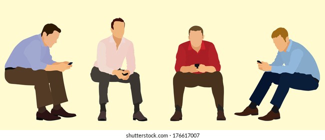  Businessmen Sitting and Texting on Cell Phone