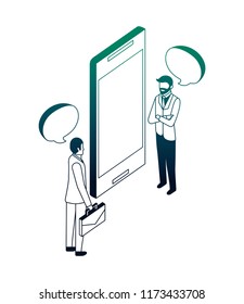 businessmen with smartphone and briefcase talking