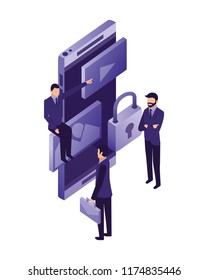 businessmen with smartphone data apps media