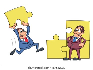 Businessmen solving puzzle