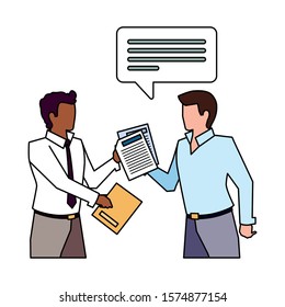 businessmen with speech bubble on white background vector illustration design