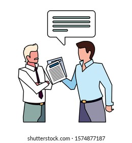 businessmen with speech bubble on white background vector illustration design