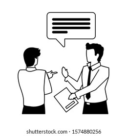businessmen with speech bubble on white background vector illustration design