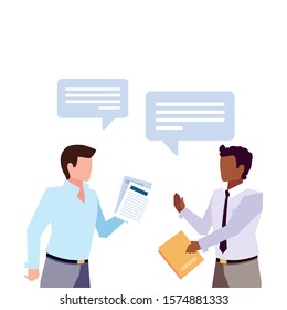 businessmen with speech bubble on white background vector illustration design