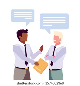 businessmen with speech bubble on white background vector illustration design