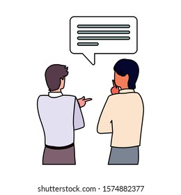 businessmen with speech bubble on white background vector illustration design