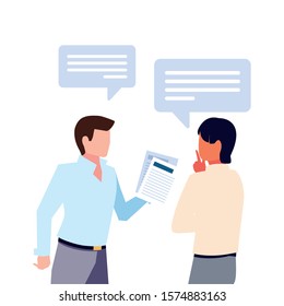 businessmen with speech bubble on white background vector illustration design