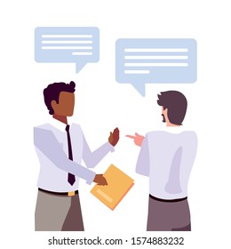 businessmen with speech bubble on white background vector illustration design