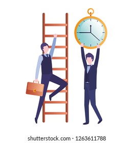 businessmen with stair and clock avatar character
