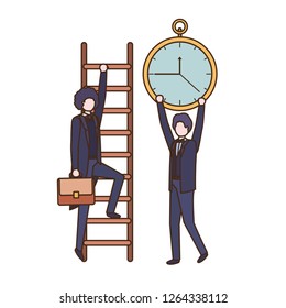 businessmen with stair and clock avatar character