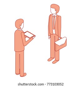 businessmen standing with briefcase and tablet isometric