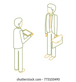 businessmen standing with briefcase and tablet isometric