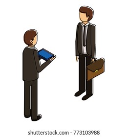 businessmen standing with briefcase and tablet isometric