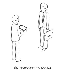 businessmen standing with briefcase and tablet isometric