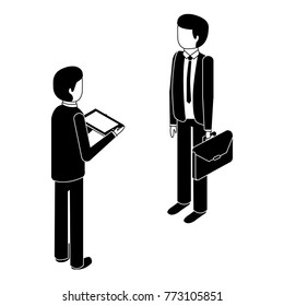 businessmen standing with briefcase and tablet isometric