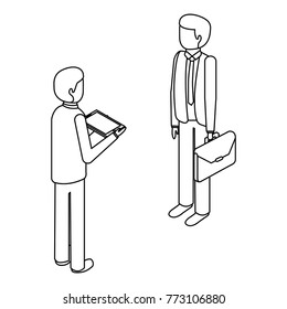 businessmen standing with briefcase and tablet isometric