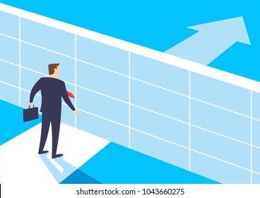 Businessmen standing in front of brick wall barriers, Overcome obstacles on the way to successful, Business concept of challenge problem solving and overcoming obstacles, Vector illustration