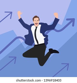 Businessmen standing holding binoculars standing on arrow up to the sky while above a cloud. go to success goal. searching for opportunities. business concept . startup. illustration cartoon vector