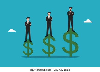 Businessmen Standing on Dollar Signs Representing Financial Success