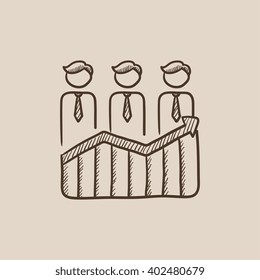 Businessmen standing on profit graph sketch icon.