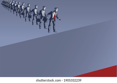 Businessmen Standing in a Row at the Bring of High Gap Blue Collar Illustration Concept