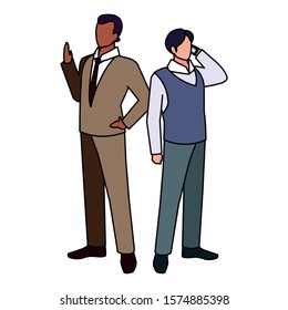businessmen standing with various views and pose vector illustration design