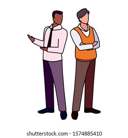 businessmen standing with various views and pose vector illustration design