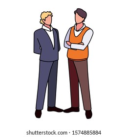 businessmen standing with various views and pose vector illustration design