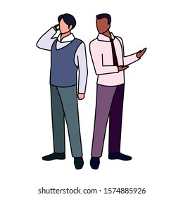 businessmen standing with various views and pose vector illustration design