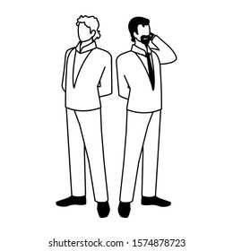 businessmen standing with various views, poses vector illustration design