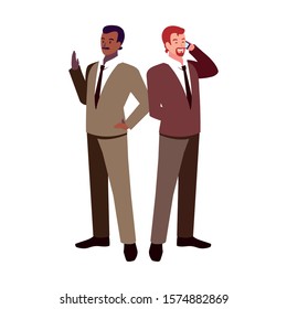 businessmen standing with various views, poses and gestures vector illustration design