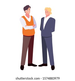 businessmen standing with various views, poses and gestures vector illustration design